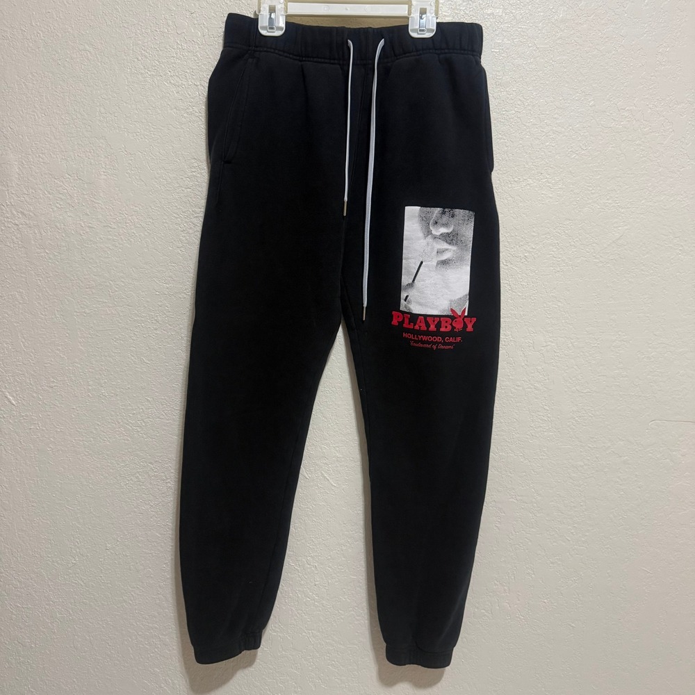 Playboy by PacSun Mens Black Graphic Sweatpant Joggers Small Boulevard of Dreams